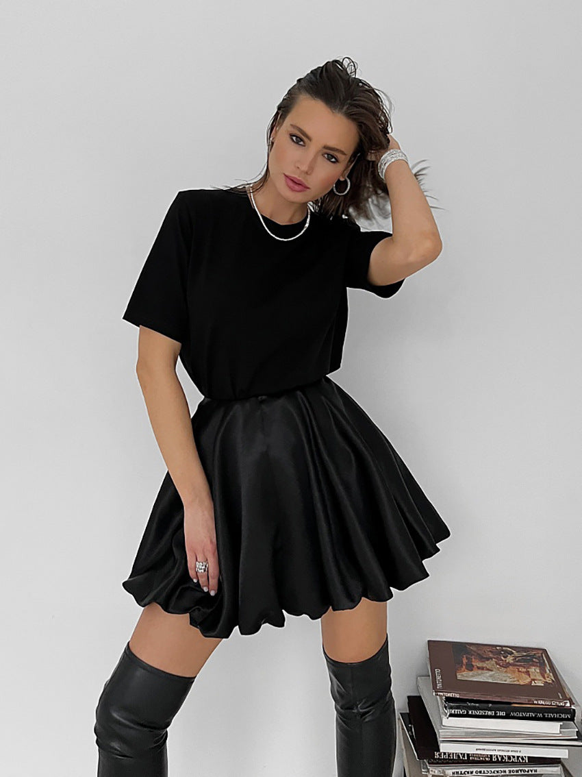 Satin Pleated A-line Mini Skirt