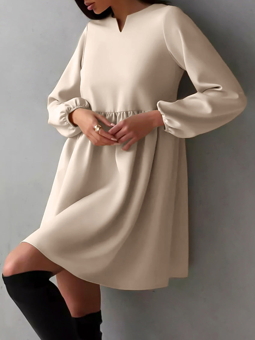 Elastic Sleeve Flare Dress