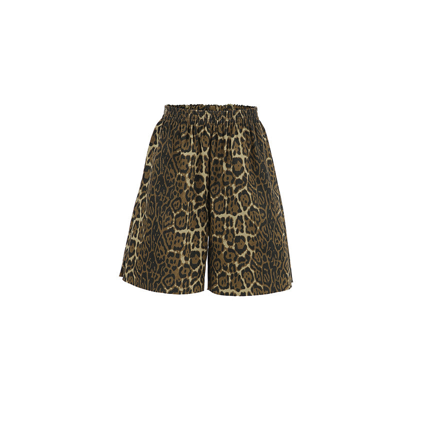 Leopard Print Casual Straight Leg Summer Shorts
