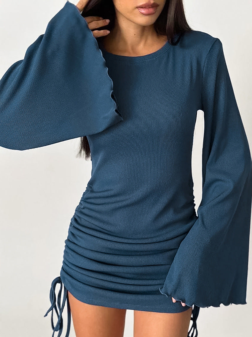 Flare Sleeve Pleated Thermal Lined Dress