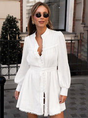 Tie-Tie Ruffle Long Sleeve Dress