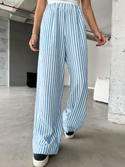 Striped High Waist Elastic Trousers