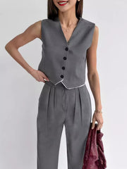 V Neck Sleeveless Tops and Long Trousers Set