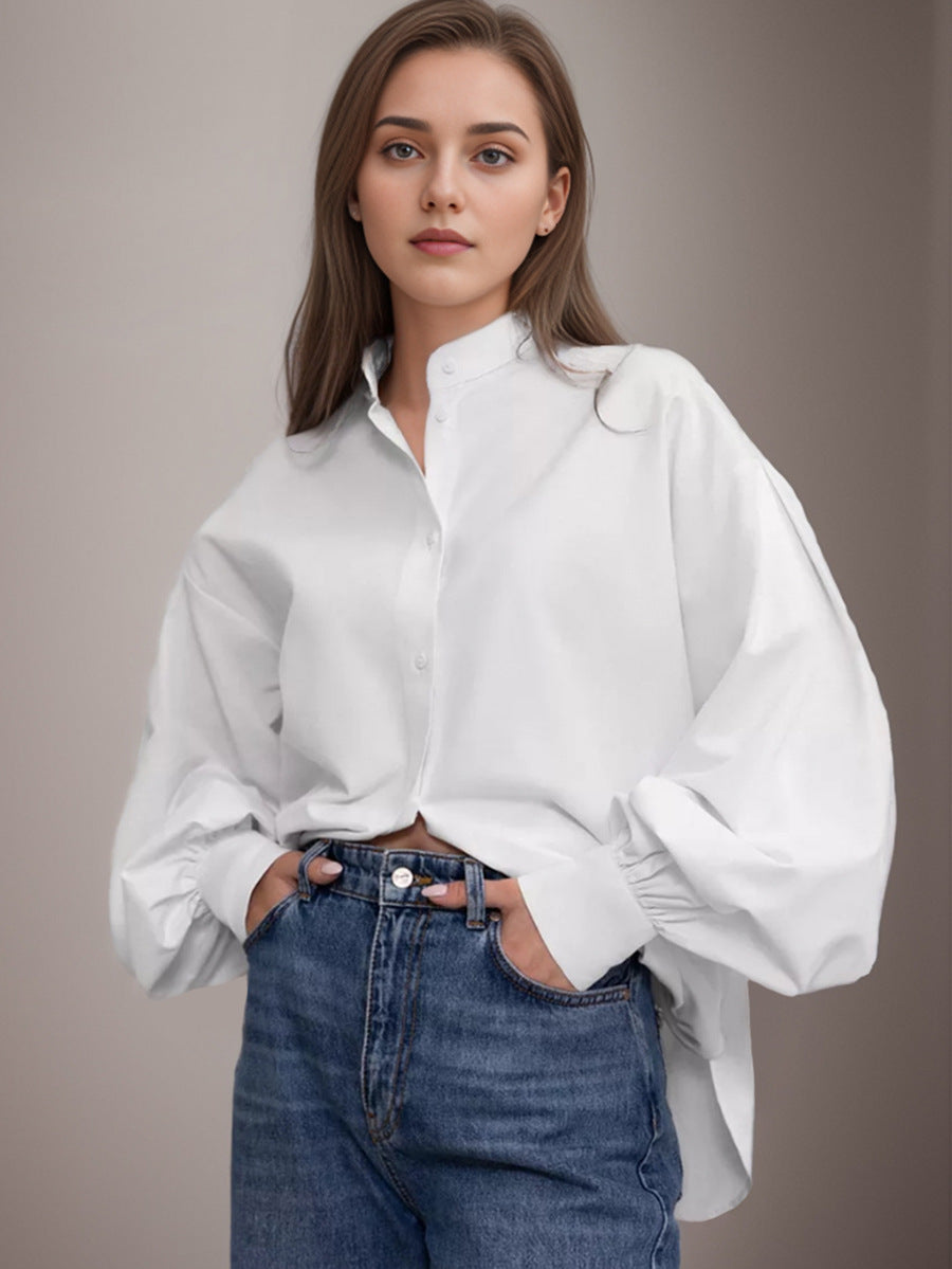 Lapel Lantern Sleeve  Shirt
