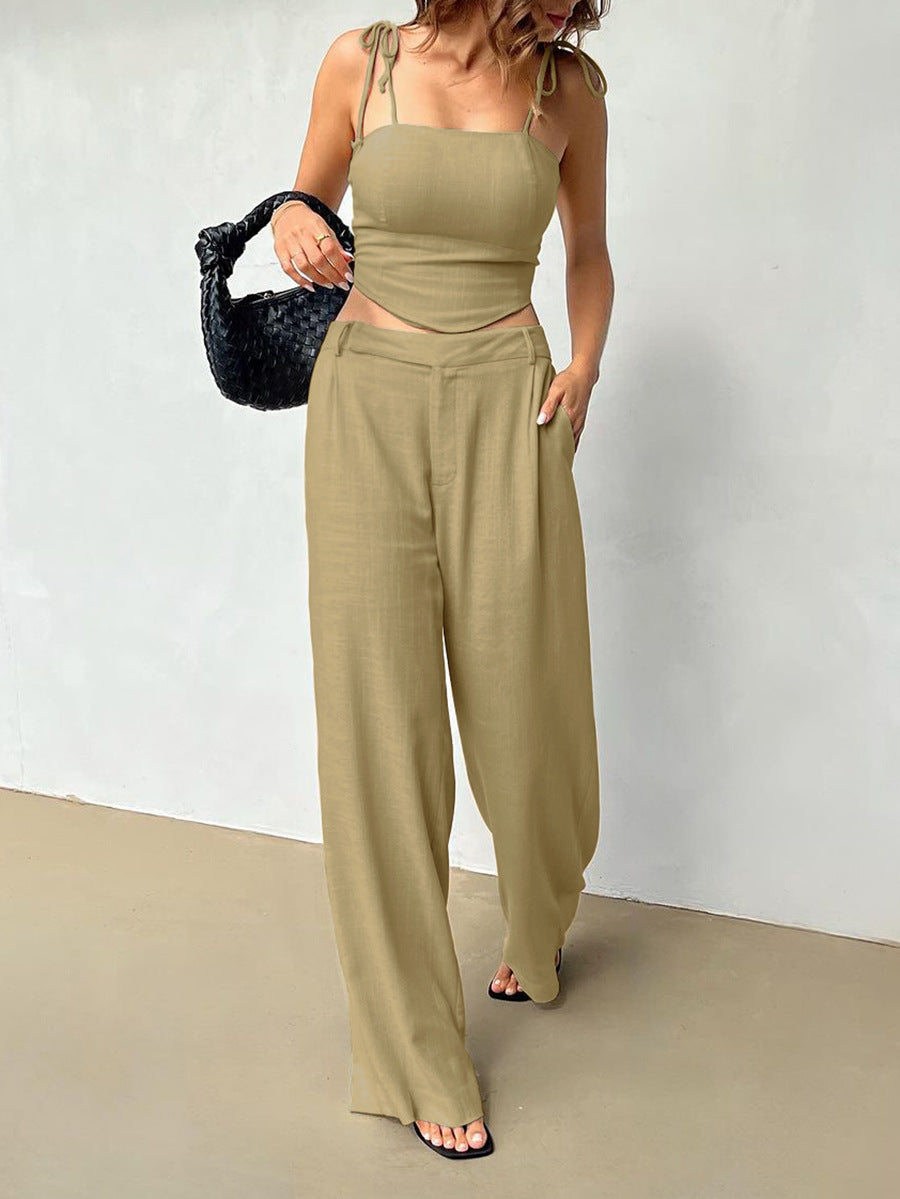 Linen Short Vest & Pants Two-piece Set