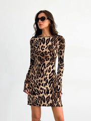 Leopard Print Long Sleeve Mini Dress