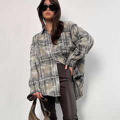 Vintage-Inspired Brushed Plaid Oversized Shirt