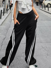 Drawstring Side Contrast Striped Pants