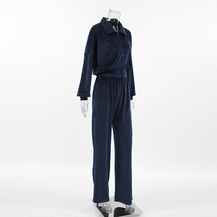 Dark Blue Velvet Track Suit