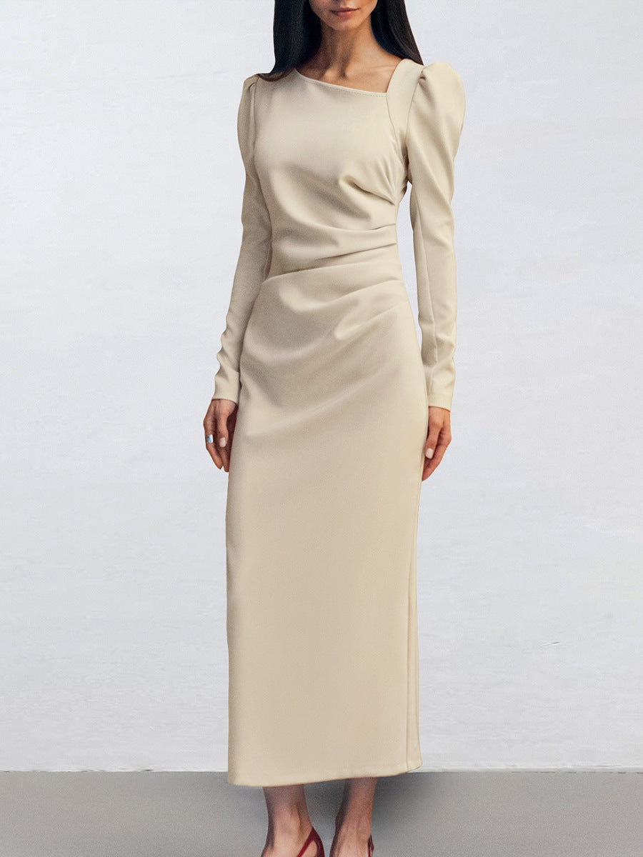 Fitted Midi Dress With Asymmetric Neckline