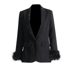 Shawl Lapel Feathered Cuff Blazer