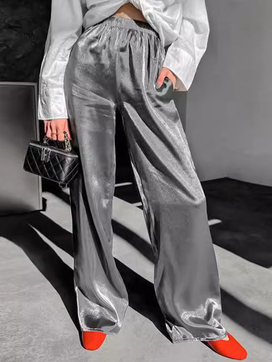 Elastic Waist Wide Leg Loose Satin Lounge Pants