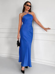 Satin Sleeveless Halter Maxi Dress