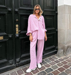 Pink Plaid Loose Set