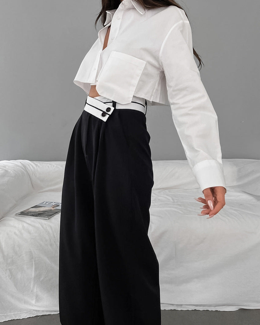 Patchwork Wide Leg High Waisted Pants