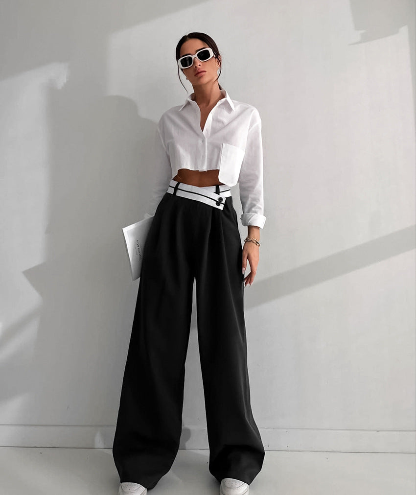 Patchwork Wide Leg High Waisted Pants