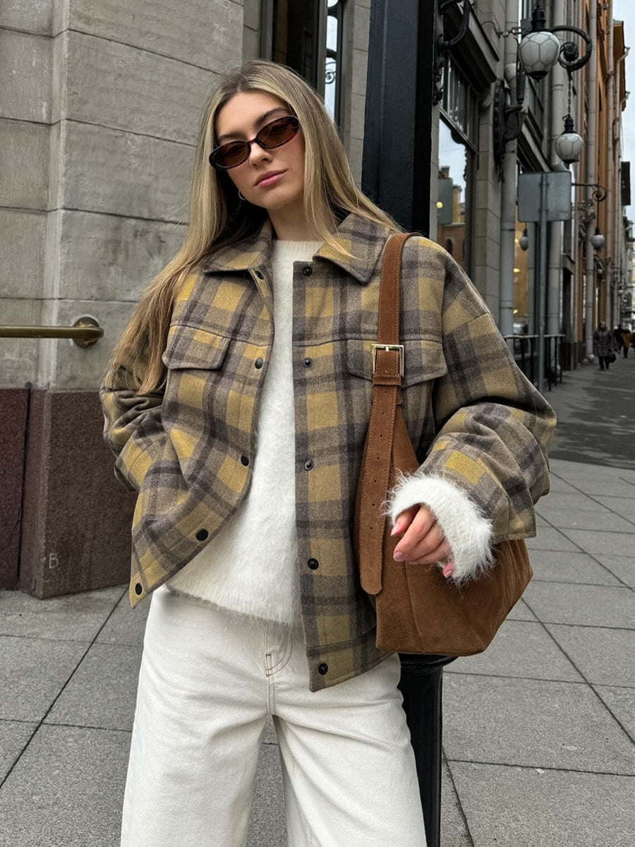 Warm Wool  Plaid Gingham Coat