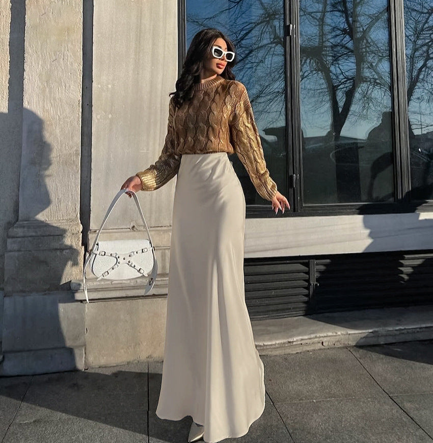 Satin Maxi Skirt With High Waist And Hidden Zipper