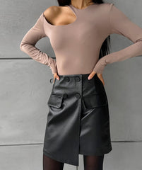 Slim Wrap Hip Pure High Waist Leather Skirts