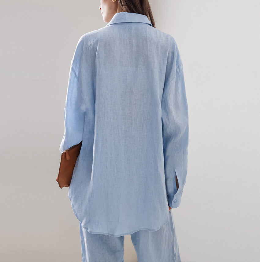 Cotton And Linen Loose Long-Sleeved Trousers Suit