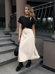 Solid Color Satin Long Skirts