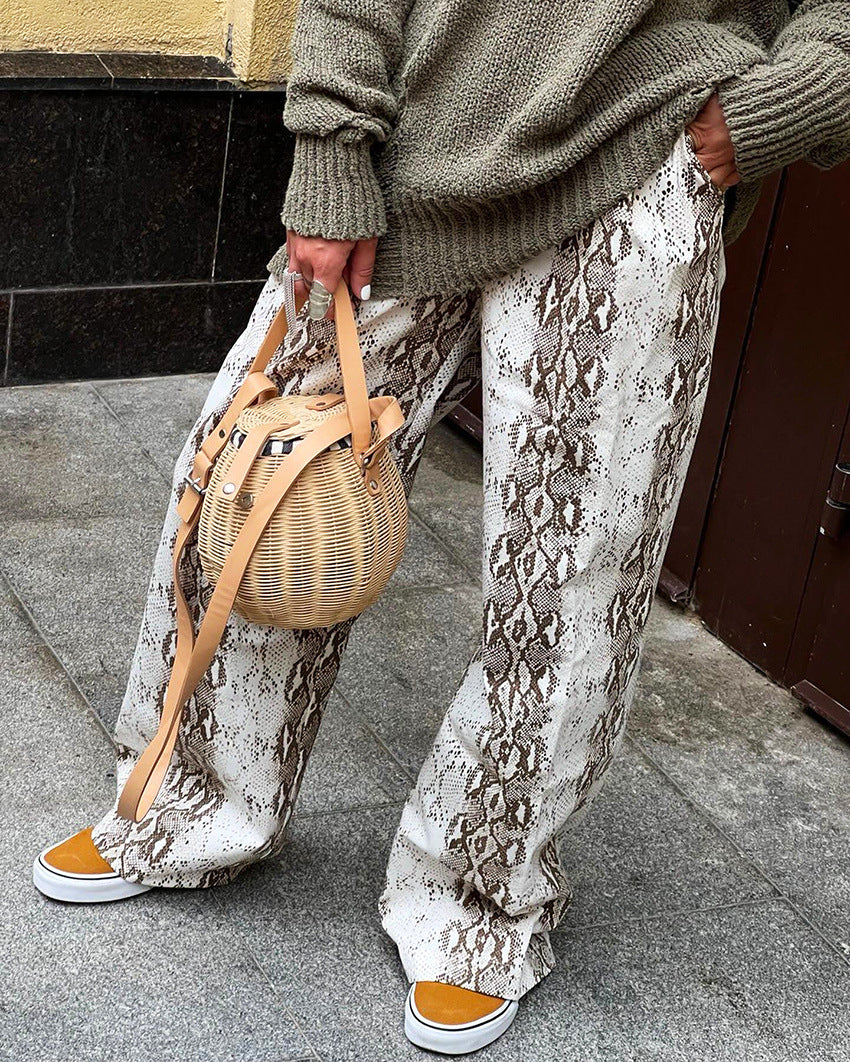 Snake Print Wide Leg High Waisted Pants