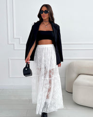 See-Through Lace A-Line Elastic Waist Long Skirt