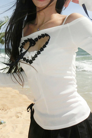 Off Shoulder Heart Design Y2K Top