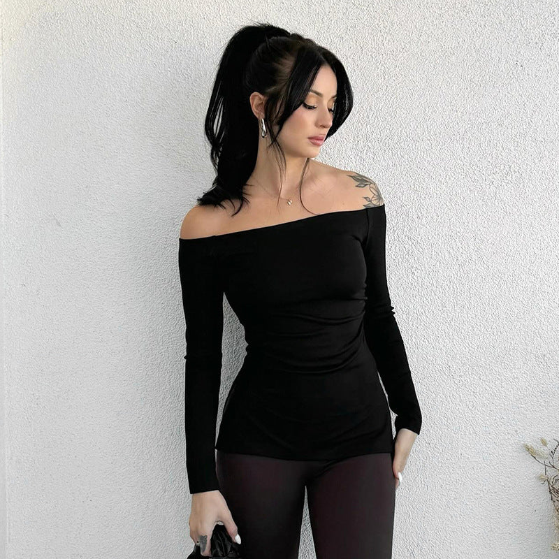 Plain Asymmetric Neckline Top