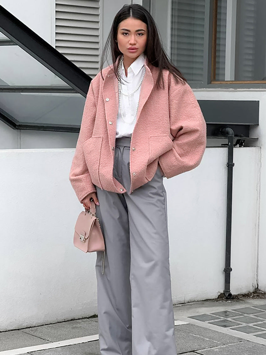 Woolen Pink Pockets Coat