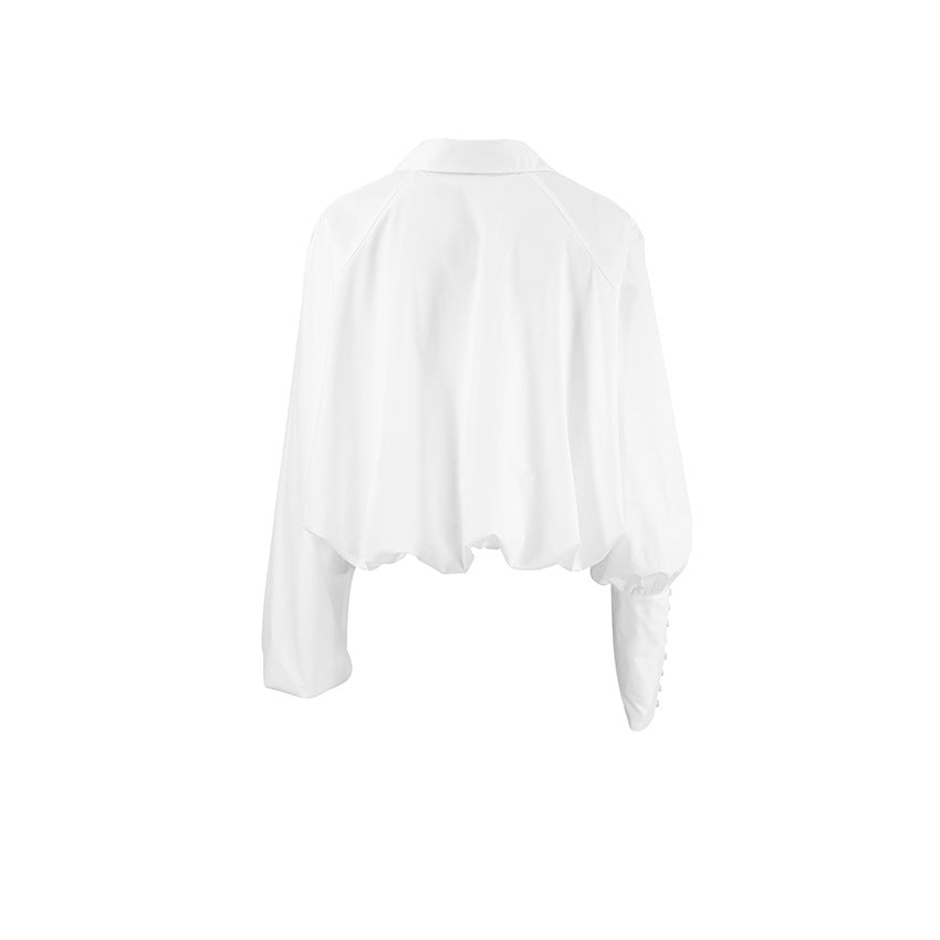 Lapel Navel Asymmetric Sleeves Shirt