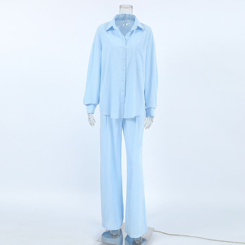 Cotton And Linen Loose Long-Sleeved Trousers Suit