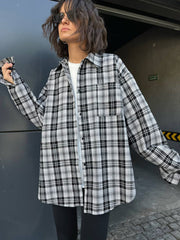 Pocket Lapel Long Sleeve Plaid Shirt