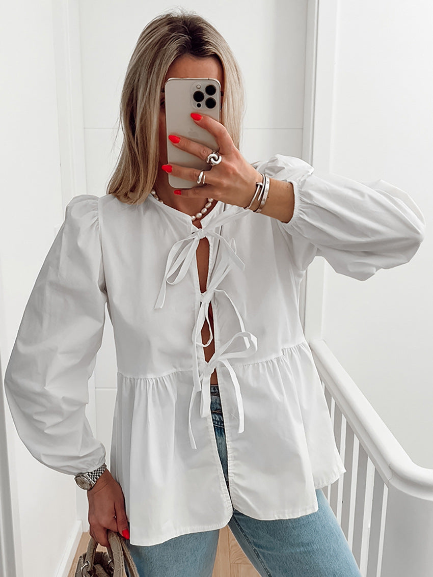 Loose Sweet Lace-Up Shirt Top