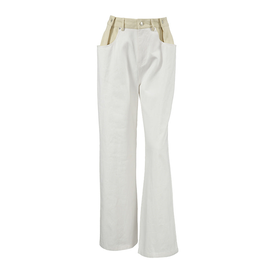 Contrast Color Straight Pants With Pockets