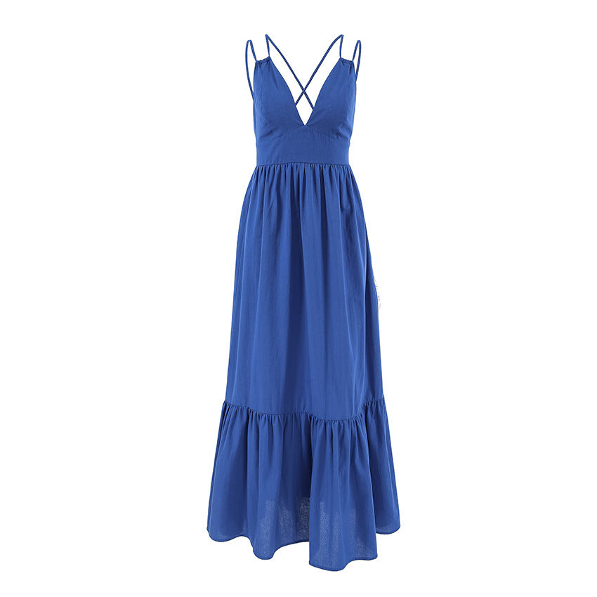 Blue V-Neck Maxi Dress