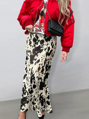 Cow Print Satin Maxi Skirt