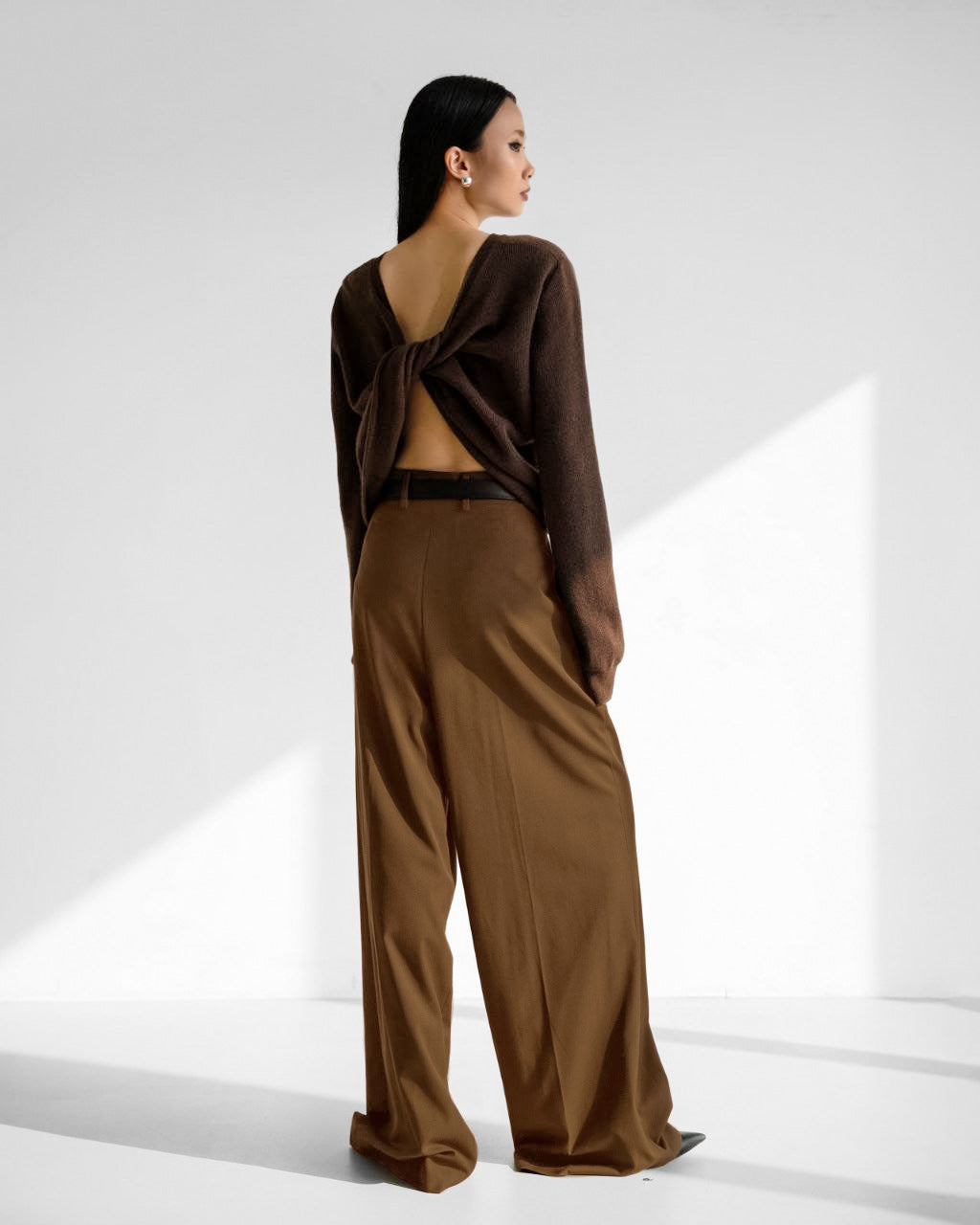 Irregular Wide-Leg High-Waist Floor-Length Trousers No belt