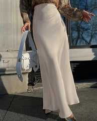 Satin Maxi Skirt With High Waist And Hidden Zipper