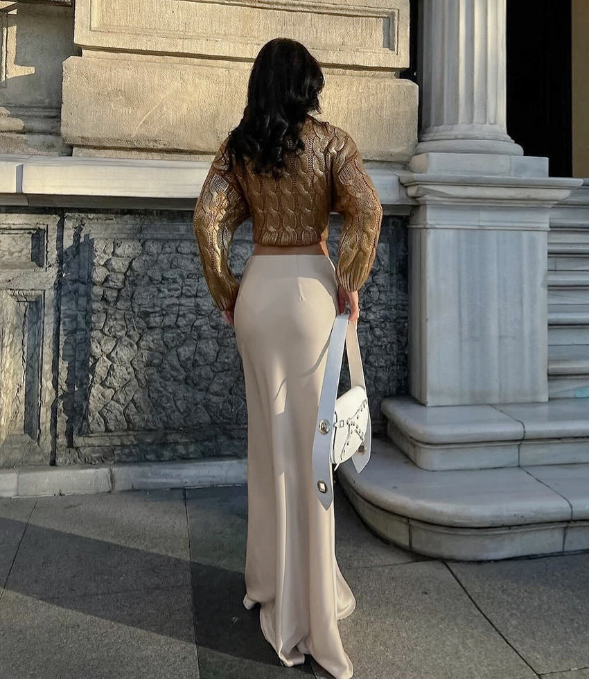 Satin Maxi Skirt With High Waist And Hidden Zipper