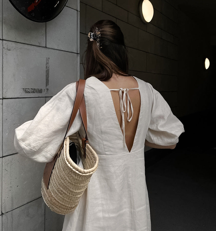 Puff Sleeve Backless Dress