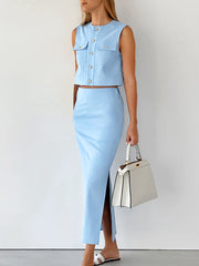 Sleeveless Suit Vest and Wide Leg Pants Sets