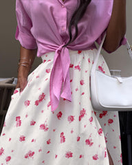 High Waist Split Floral Skirt