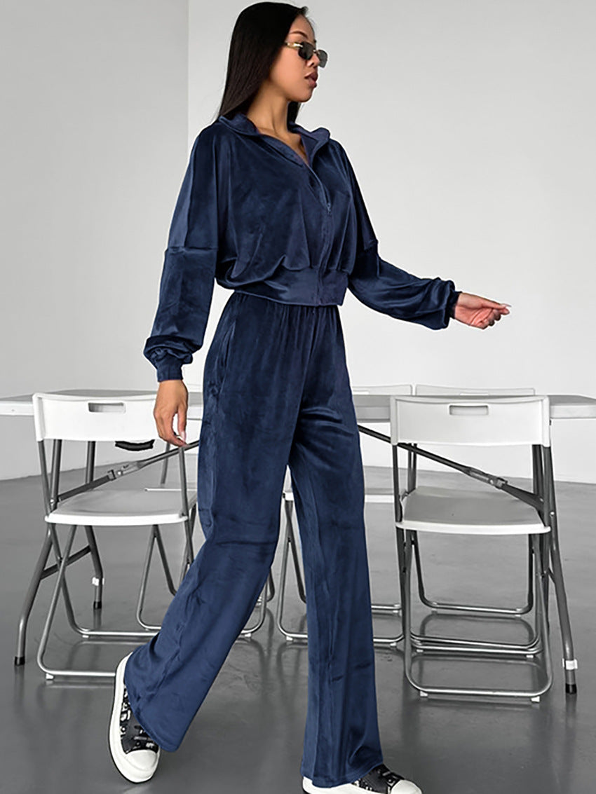 Dark Blue Velvet Track Suit