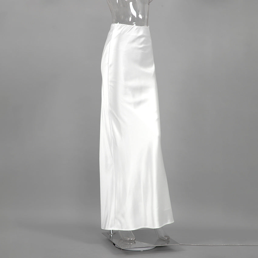 Solid Satin High Rise Mermaid Maxi Skirt