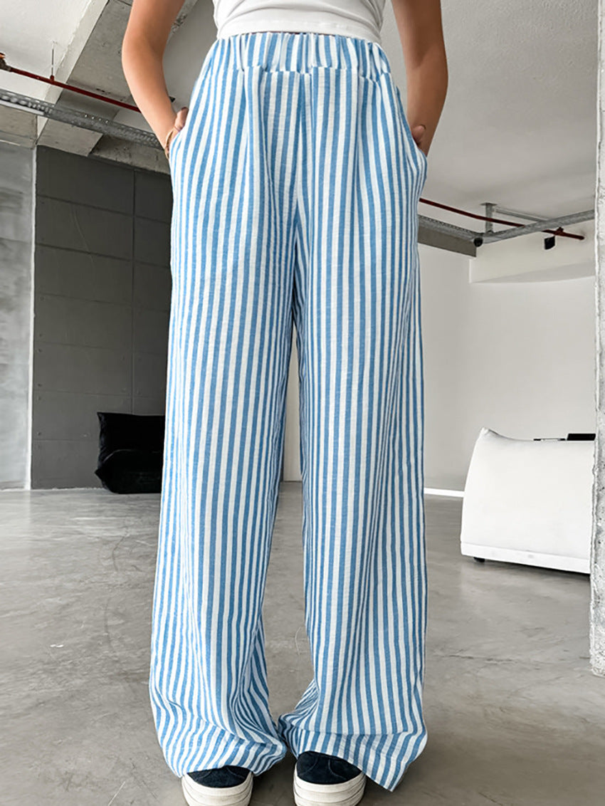 Striped High Waist Elastic Trousers