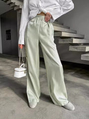 Elastic Waist Wide Leg Loose Satin Lounge Pants