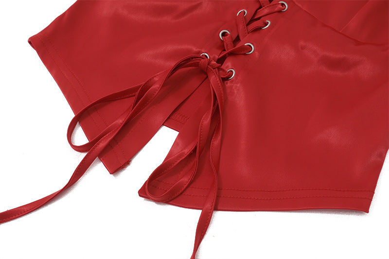 Red Lace-up Bandeau Irregular Top