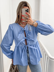 Loose Sweet Lace-Up Shirt Top