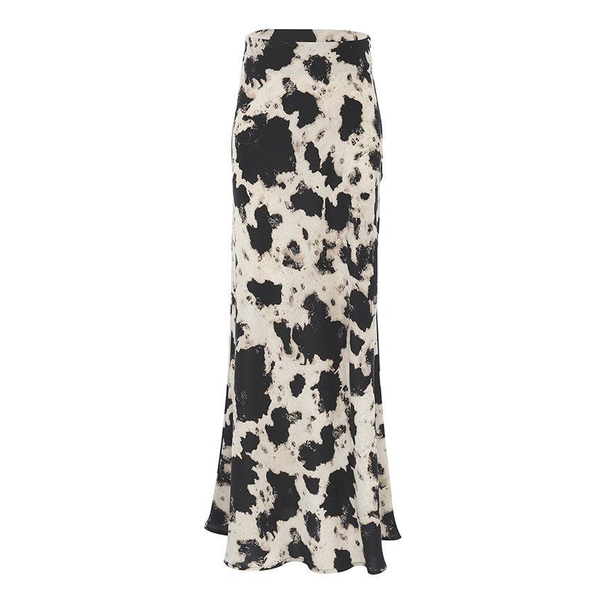 Cow Print Satin Maxi Skirt